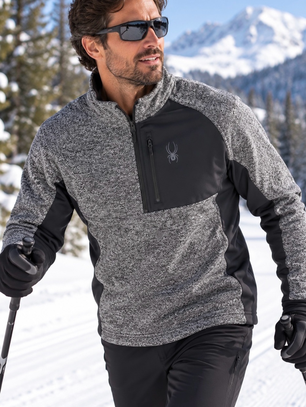Spyder Men's Heather Gray and Black Ski Pullover